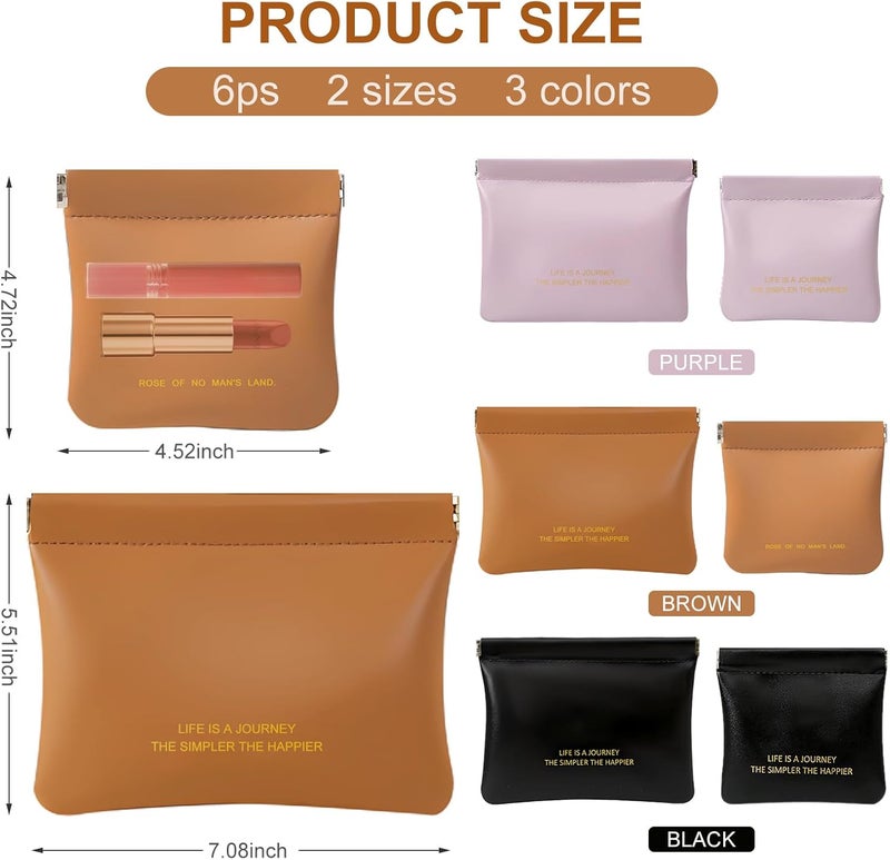 Frnoip 6 Pack small makeup bag for purse, snap closure leather organizer pouch,New lipstick pouch, portable mini storage bag,Two sizes Coin Purse Organizer Storage Pouch （Black+Brown+Purple - Image 2